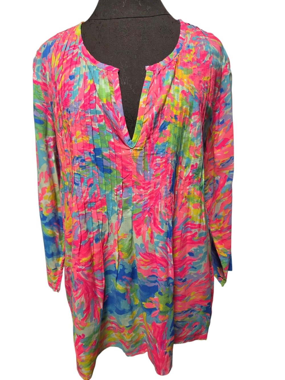 NWT LILLY PULITZER Daylen tunic top L Multi Palm Beach Coral bright floral